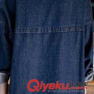 早秋8月新品 實拍2015秋季新款韓版大碼女裝牛仔口袋翻領(lǐng)中長款單排扣風(fēng)衣外套原始圖片3