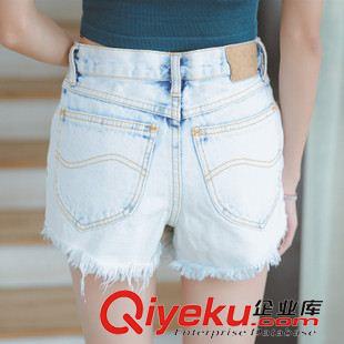 早秋8月新品 實(shí)拍2015新款夏日系復(fù)古高腰修身毛邊溜白牛仔短褲女潮好質(zhì)量褲子原始圖片3
