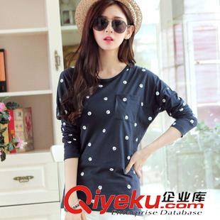 早秋8月新品 2015早秋女裝新款韓版圓領(lǐng)長袖學(xué)生裝T恤骷髏頭點(diǎn)棉口袋寬松上衣原始圖片3