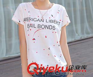 早秋8月新品 實(shí)拍2015夏季韓版寬松T恤圓領(lǐng)新款女裝寬松字母常規(guī)短袖圓領(lǐng)上衣原始圖片2