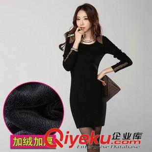 連衣裙 秋冬新款女裝長袖修身連衣裙   女式加絨加厚打底裙韓國8816原始圖片2