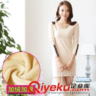 連衣裙 秋冬新款女裝長袖修身連衣裙   女式加絨加厚打底裙韓國8816原始圖片3