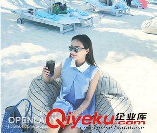 連衣裙 2015夏裝新款 韓版立體剪裁彼得潘娃娃領(lǐng)寬松無袖藍(lán)色連衣裙女裝原始圖片2