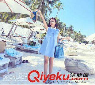 連衣裙 2015夏裝新款 韓版立體剪裁彼得潘娃娃領(lǐng)寬松無袖藍(lán)色連衣裙女裝原始圖片3