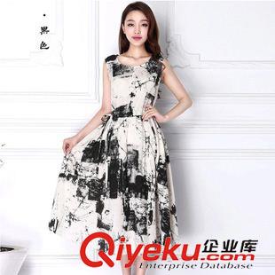 連衣裙 實(shí)拍2015夏新品韓版女裝無(wú)袖釘珠領(lǐng)荷葉邊雪紡連衣裙女裝原單