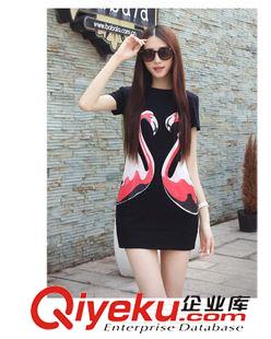 連衣裙 實拍定制款2015夏季新品韓版短款 出彩天鵝圖案 顯瘦不挑人連衣裙原始圖片2