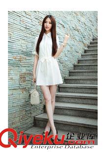 連衣裙 實(shí)拍2015夏季新款甜美修身綁帶收腰襯衣領(lǐng)連衣裙女襯衫裙女裝原始圖片3