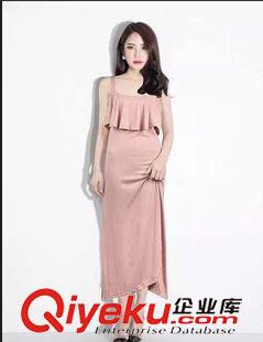 連衣裙 2015夏季新品莫代爾荷葉邊一字領(lǐng)露肩性感吊帶長裙連衣裙打底裙女原始圖片2