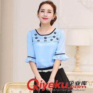 早秋8月新品 實(shí)拍2015夏季大碼喇叭袖清涼雙層雪紡衫女裝上衣打底衫現(xiàn)貨好質(zhì)量原始圖片2