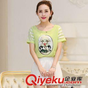 早秋8月新品 實拍2015夏季新款韓版歐根紗印花短袖雪紡衫女打底衫免費女裝貨源原始圖片3