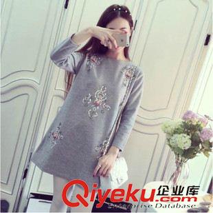 早秋8月新品 實拍2015秋季新款韓國代購名媛風(fēng)手工定鉆毛呢子圓領(lǐng)長袖連衣裙女原始圖片2