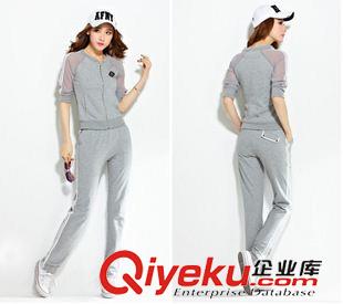 早秋8月新品 實拍2015早秋新款時尚修身雪紡中袖棉質休閑運動套裝好質量直售女原始圖片2