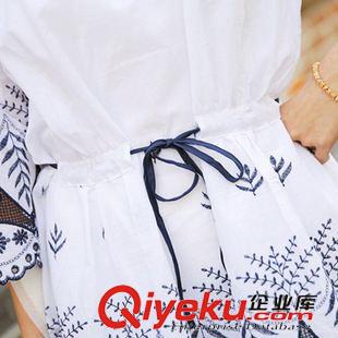 連衣裙 2015韓國(guó)東大門(mén)代購(gòu) 棉麻寬松刺繡抽繩五分袖連衣裙原始圖片3