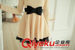 早秋8月新品 實拍2015秋裝新款日系可愛網(wǎng)紗公主裙學生高腰蝴蝶結厚修身連衣裙原始圖片2
