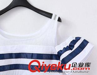 連衣裙 夏季新款歐美海軍風(fēng)條紋性感露肩修身顯瘦大碼掛脖連衣裙原始圖片2