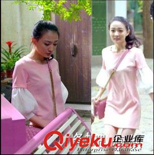 連衣裙 2015新夏裝妻子的謊言明星孫佳媛徐璐同款淺粉色燈籠袖連衣裙女原始圖片3