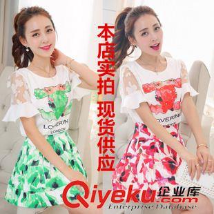 連衣裙 2015夏季新款女裝時尚雪紡數(shù)碼印花兩件套連衣裙原始圖片3