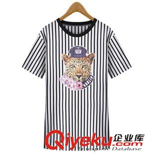 連衣裙 歐美女裝2015夏裝歐洲站新款貼布動(dòng)物老虎印花圓領(lǐng)短袖短裙連衣裙原始圖片3