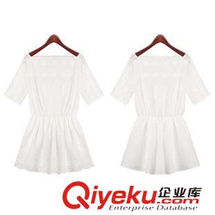 連衣裙 實拍 歐洲站2015夏季新款歐美風時尚女裝鏤空鉤花修身短袖連衣裙原始圖片3