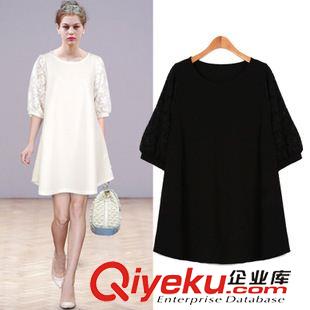 連衣裙 歐洲站 2015 夏裝新款歐美風(fēng)胖MM大碼女裝鏤空花邊顯瘦連衣裙原始圖片2