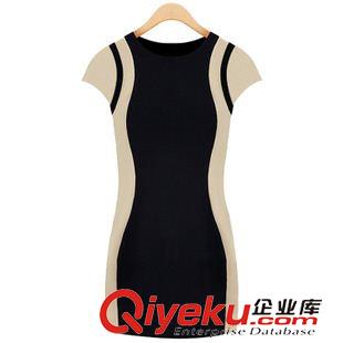 連衣裙 歐洲站2015夏裝歐美女裝新款顯瘦修身圓領(lǐng)短袖OL拼色連衣裙子批發(fā)原始圖片2