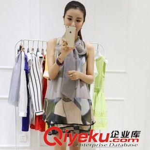 夏季新品7月30 歐洲站2015夏季新款歐根紗時(shí)尚印花無袖連衣裙韓版寬松A字娃娃裙原始圖片2