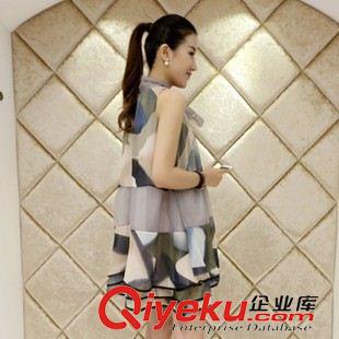 夏季新品7月30 歐洲站2015夏季新款歐根紗時(shí)尚印花無袖連衣裙韓版寬松A字娃娃裙原始圖片3