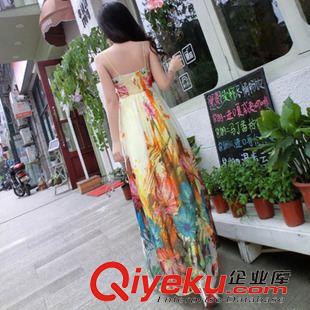 連衣裙 實(shí)拍 歐洲站2015夏季新款沙灘波西米亞顯瘦吊帶印花真絲度假長裙原始圖片2