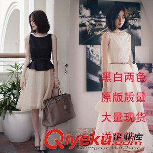 夏季新品7月30 韓國系代購2015新款夏裝 拼接歐根紗無袖連衣裙背心裙女裝蕾絲裙原始圖片2