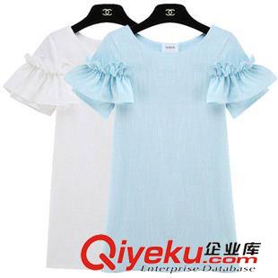 連衣裙 歐洲站2015夏裝歐美新款連衣裙清新亞麻透氣荷葉袖顯瘦短袖連衣裙原始圖片3