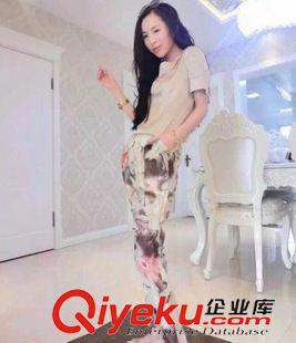 夏季新品7月30 兩件套裝歐洲站女裝歐貨潮真絲上衣+涂鴉印花九分褲2015春夏新款原始圖片3