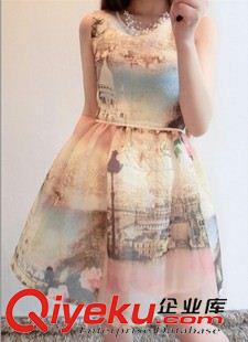 夏季新品7月30 名媛連衣裙2015夏裝新款韓版歐根紗印花短裙背心裙時(shí)尚爆款歐洲站原始圖片2