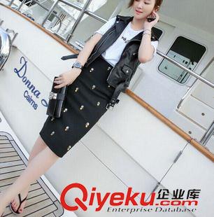 夏季新品7月30 2015夏新款歐洲站高腰顯瘦包臀裙別致好質(zhì)量女手工釘珠裙子包臀裙原始圖片2