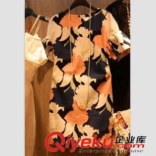 夏季新品7月30 時(shí)尚寬松顯瘦裙子韓國東大門2015夏季韓版復(fù)古水墨印花短袖連衣裙原始圖片2