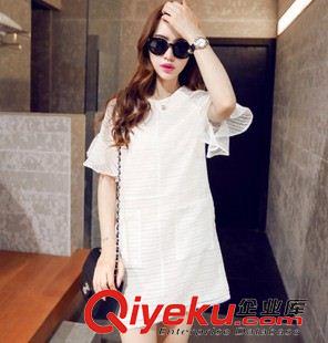 夏季新品7月30 韓版兩件套韓國東大門代購收腰顯瘦套裝裙好質(zhì)量歐根紗短袖連衣裙