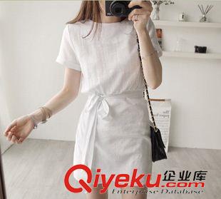 夏季新品7月30 森女系亞麻連衣裙2015夏季新款韓版中長款收腰蝴蝶結(jié)棉麻荷葉邊裙原始圖片2