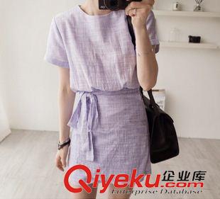 夏季新品7月30 森女系亞麻連衣裙2015夏季新款韓版中長款收腰蝴蝶結(jié)棉麻荷葉邊裙原始圖片3
