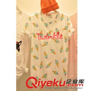 夏季新品7月30 夏韓版冰淇淋圖案短袖t恤女休閑寬松字母繡花釘珠上衣潮外貿(mào)原單原始圖片3