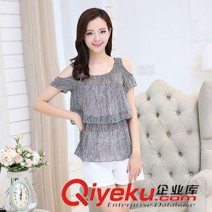 夏季新品7月30 2015夏季女裝寬松露肩雪紡衫韓版短袖漏肩大碼打底衫上衣送項(xiàng)鏈爆原始圖片2