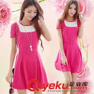 連衣裙 1231夏裝新品拼接褶皺收腰學(xué)院連衣裙 夏季女  一件代發(fā)原始圖片3