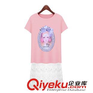 連衣裙 歐洲站2015夏季新品圓領(lǐng)短袖蕾絲拼接打底裙子歐美修身品牌連衣裙原始圖片2