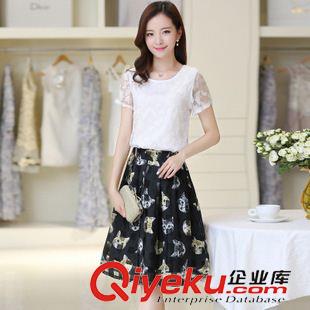 夏季新品7月30 2015女裝夏季新款韓版印花套裝裙修身兩件套歐根紗連衣裙女A字裙原始圖片2