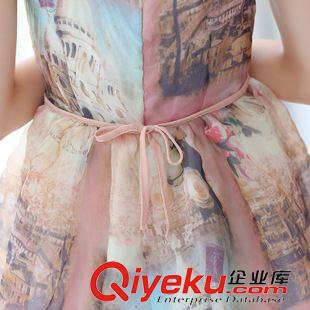夏季新品7月30 歐洲站2015夏裝新款韓版歐根紗印花短裙背心裙時尚名媛連衣裙女士原始圖片3