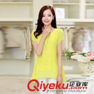 夏季新品7月30 夏女款雪紡衫2015春夏裝女裝新款韓版潮中長款修身大碼短袖女上衣原始圖片2