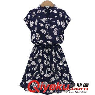 連衣裙 歐洲站2015夏季新款歐美流行蝙蝠袖椰樹葉棉雕印花連衣裙襯衣裙女原始圖片2
