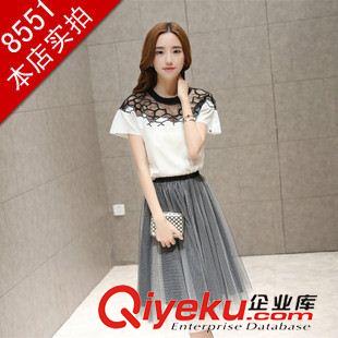 夏季新品7月25 2015夏季新款女韓版修身連衣裙兩件套繡花打底衫網(wǎng)紗半身裙套裝潮原始圖片2