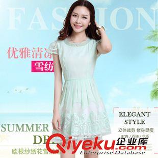 夏季新品7月25 2015夏季新款女裝韓版氣質(zhì)修身時(shí)尚短袖歐根紗雪紡連衣裙一件代發(fā)