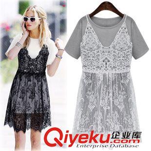 連衣裙 2015夏裝新款女裝立領(lǐng)短袖連衣裙歐洲站修身印花松緊腰連衣短裙子