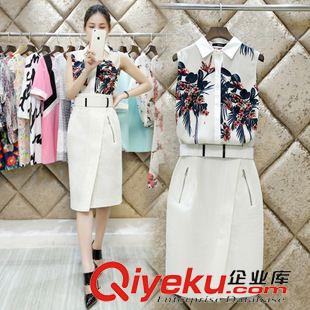 夏季新品7月25 歐洲站2015春夏裝新款歐美印花雪紡衫棉麻半身裙歐根紗時尚套裝女