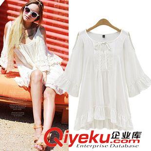 連衣裙 歐洲站  2015夏季新款歐美風大碼女裝胖MM圓領七分袖連衣裙 批發(fā)原始圖片2